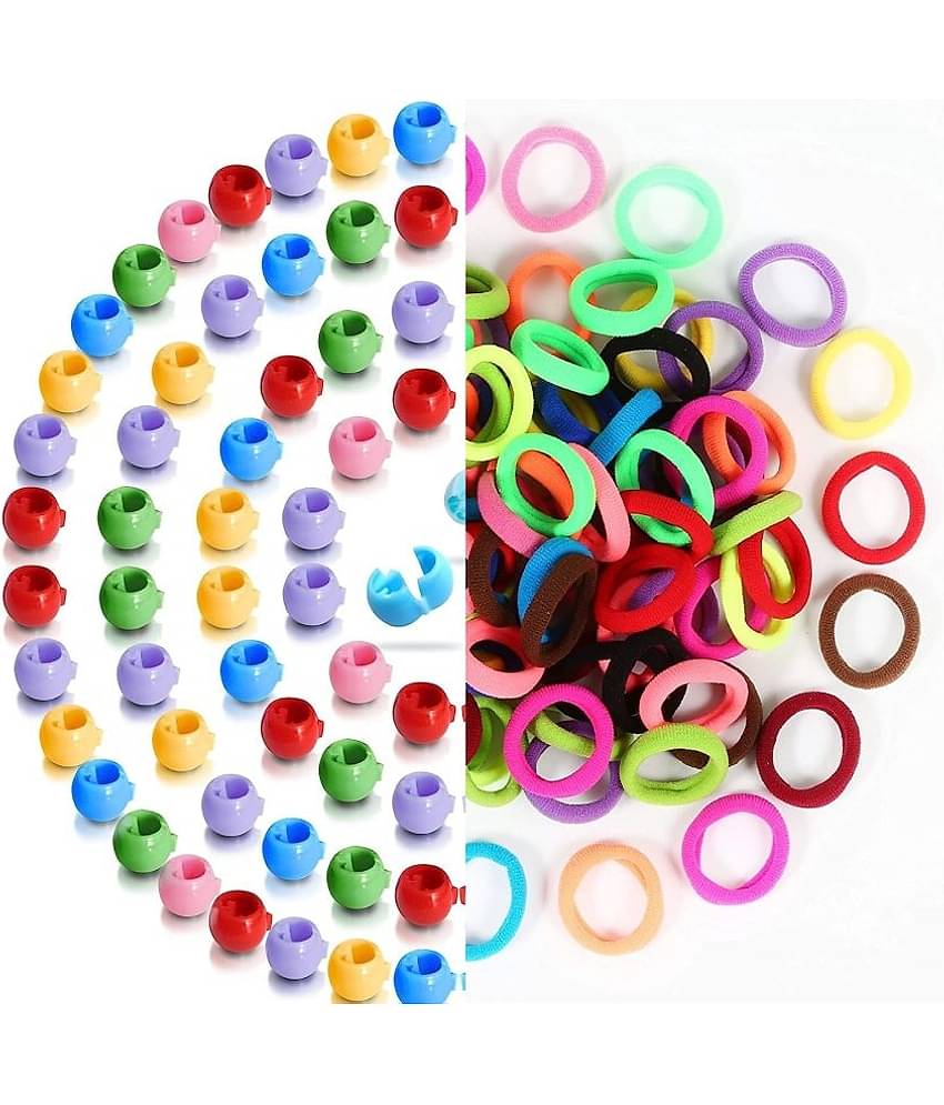Snowpearl 100 Pieces Stylish Hair Accessories for Kids – Mini Beads Hair Claw Clips | Mini Rubber Hair Bands - Multicolor for Girls