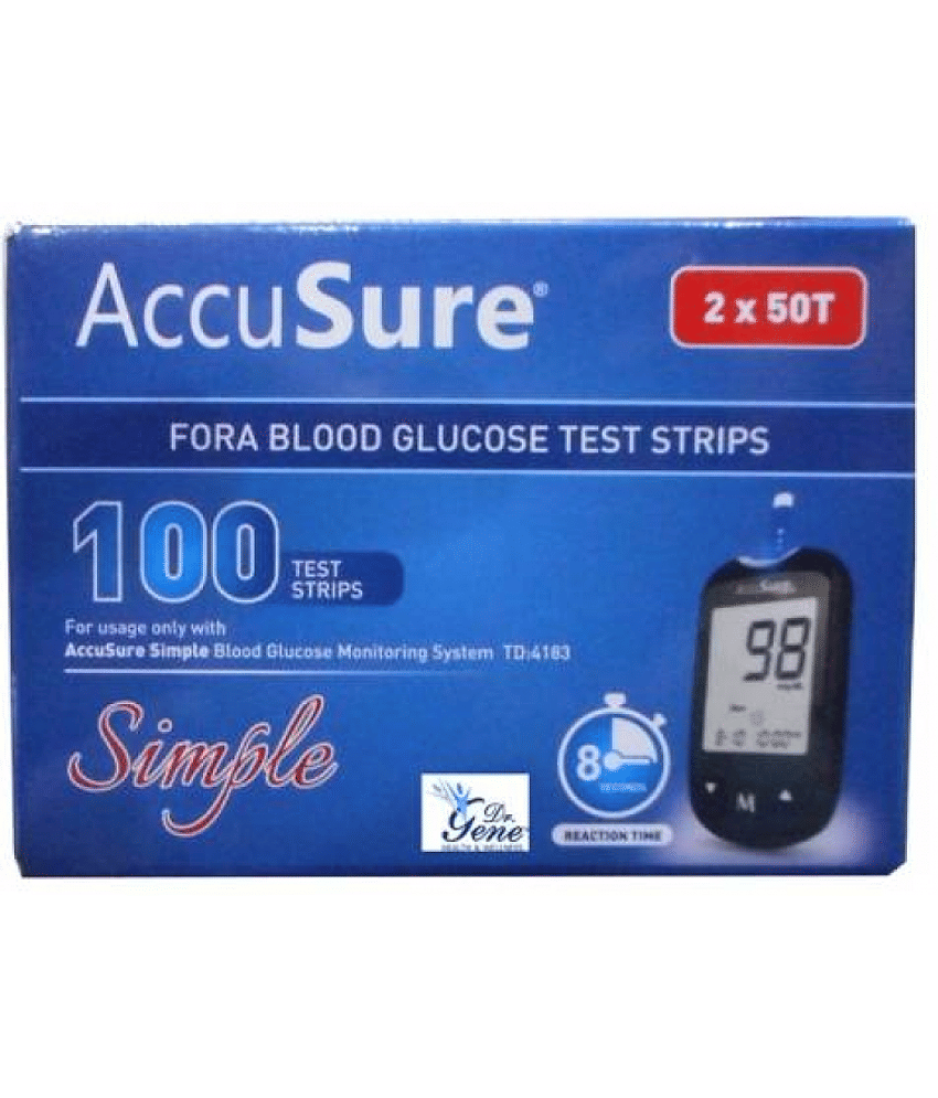 ACCUSURE Simple Blood Glucose Test 100 Strips, 2 X 50 Test Strip (Multicolor)