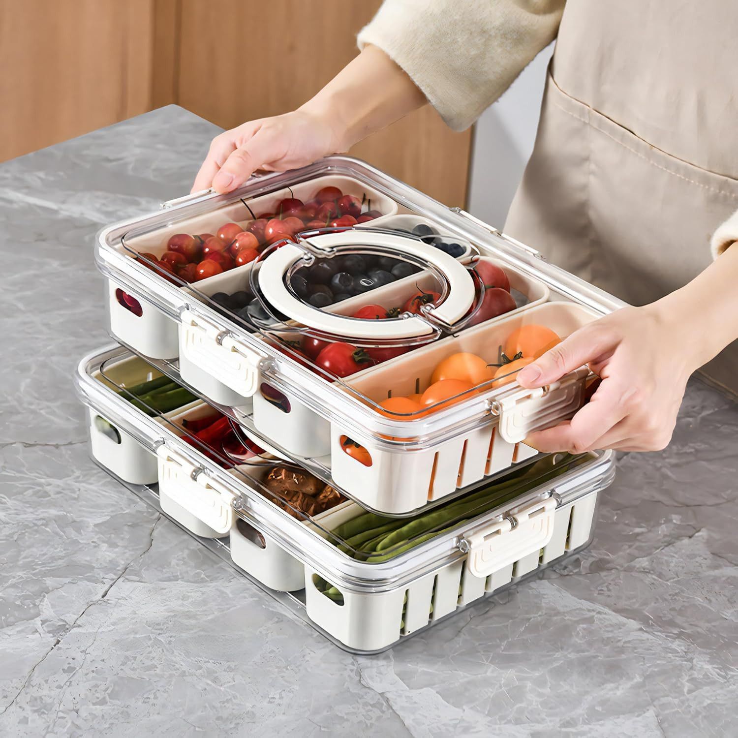 Wholesale Item - 4 DIVIDED SERVING TRAY WITH LID & HANDLE - MOQ 6 Pieces