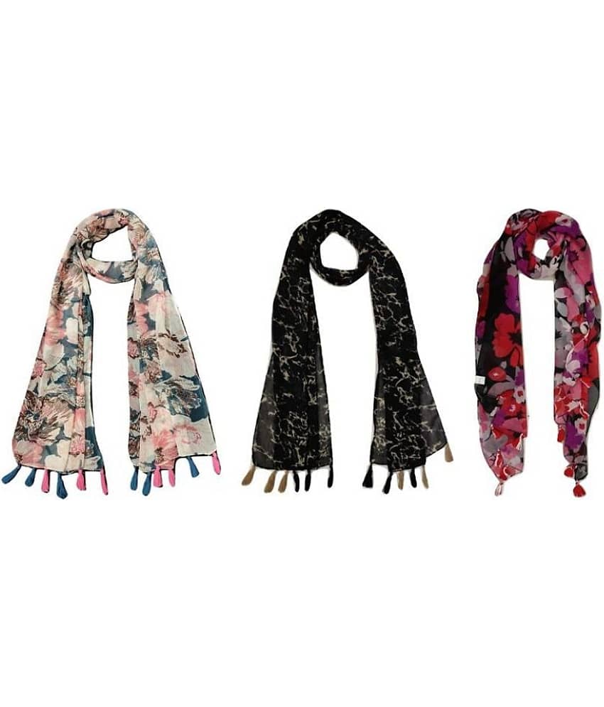 stolevilla Multi Printed Poly Cotton Yarn Stoles ( Pack of 3 )