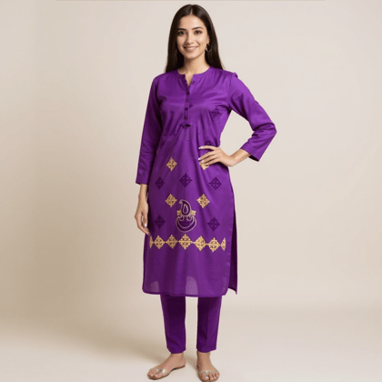 Hand-Embroidered Purple Kurti Fabric | 2.5 Metres