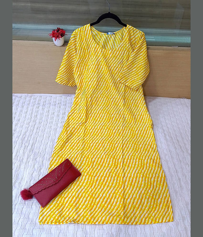 Ethnic Basket Pack of 1 Crepe Printed Straight Women's Kurti - ( Yellow )