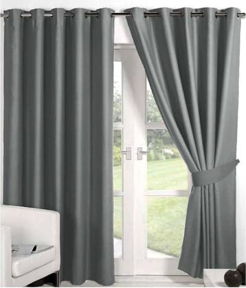 Panipat Textile Hub Solid Semi-Transparent Eyelet Door Curtain 7 ft Pack of 2 -Gray