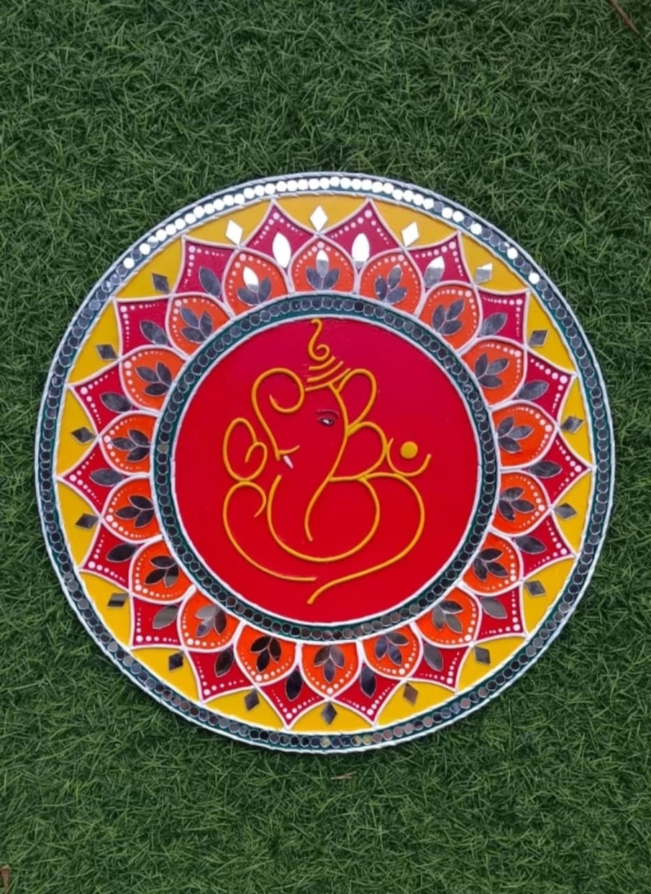 MANDALA ART GANESHA THEMED WITH POOR RESIN DUST PROOF AND WATER PROOF ART PACK OF ONE (12" inch)
