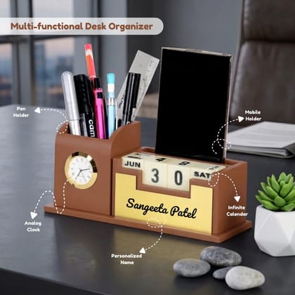 Stylish Personalized Gifts : Wooden Desk Organizer-Gold