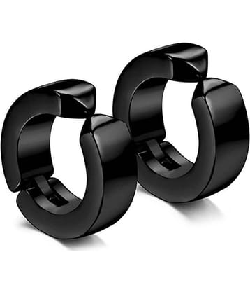 The Jewelbox 316L Surgical Stainless Steel Black Silver Rhodium Non Pierced Hoop Bali Openable Earring Pair Boys Men