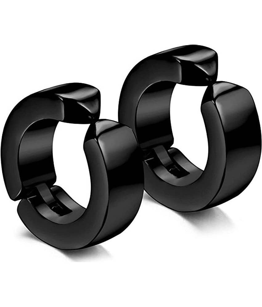 The Jewelbox 316L Surgical Stainless Steel Black Silver Rhodium Non Pierced Hoop Bali Openable Earring Pair Boys Men