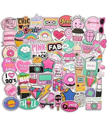 iDream Girls Kawaii Pink Fun PVC Waterproof Sticker for Toys, Mobile, Laptop, Luggage, Moto Car, Suitcase etc. (Set of 60)