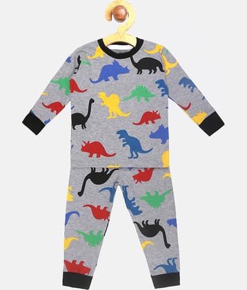 Lazy Shark Pack of 1 Boys Cotton Blend Nightsuit Set ( Grey )