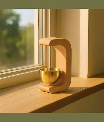 Purple Dust Wooden Table Bell with Golden Bowl Meditation, Yoga, Sound Therapy Decorative Desk Gong (pack of 1)