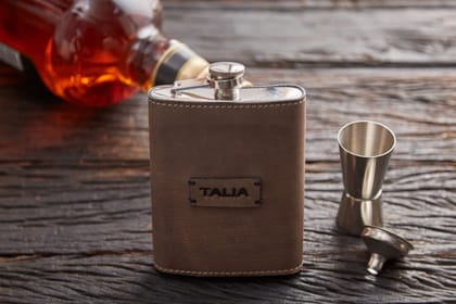 Leather-Covered Kidney Flask Gift Set