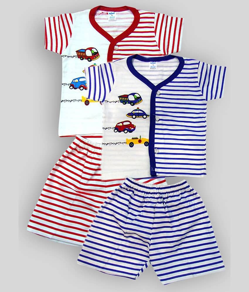 INFANT Pack of 2 Baby Boys 100% Cotton Tops & Bottoms Sets ( Red & Blue )