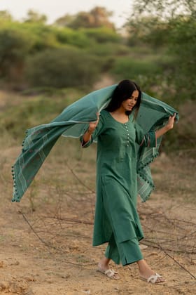 Fern Green Kurta Set with Dupatta-S