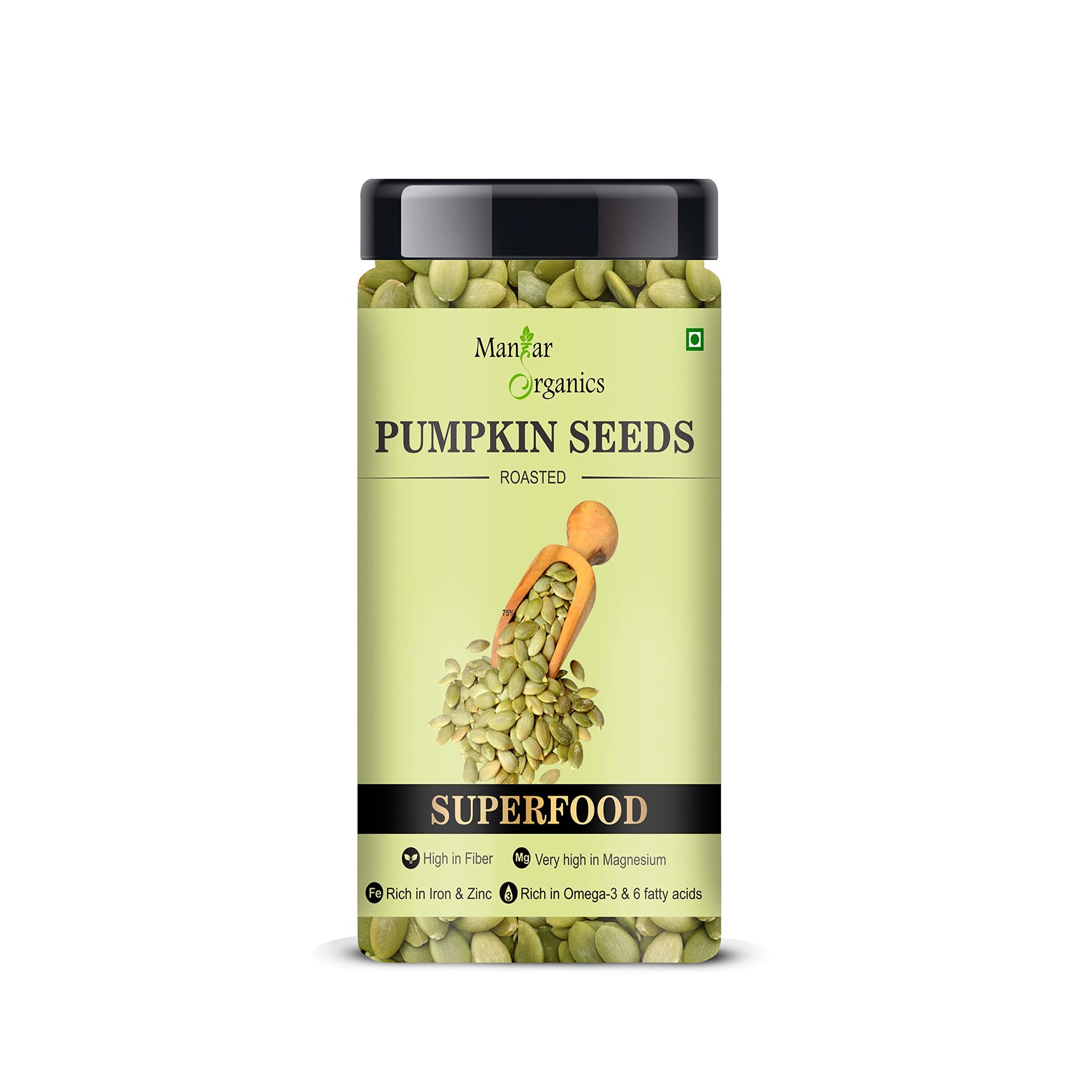 ManHar Organics Roasted Pumpkin Seeds 125gm Jar for eating- - AAA Grade |Protein and Fiber Rich Superfood| (Roasted Pumpkin Seeds, 125gm)