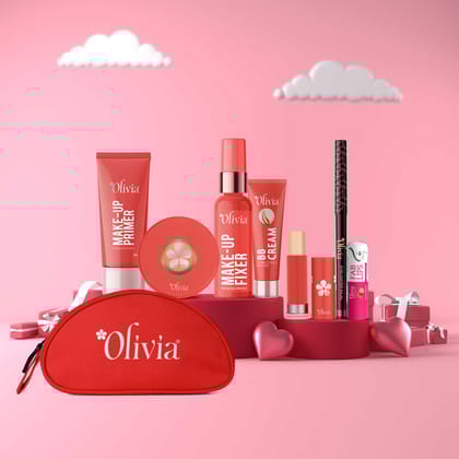 Olivia Day to Date Night Makeup Combo with Primer, BB Cream, Kajal, Foundation Stick, Foundation Powder, Fixer and Free Pouch