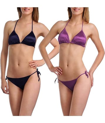 You Forever Pack of 2 Satin Women's Bra & Panty Set ( Purple )
