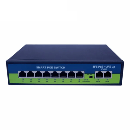 Poe Ai (8Fe+2Fe) Over Ethernet Switch , 802.3Af/At Poe+100Mbps, 120W Built-In Power, Extend To 250Meter