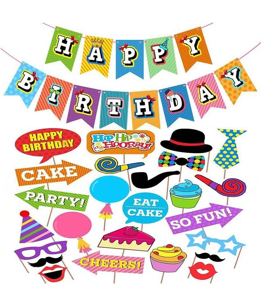 1 Set Happy Birthday Banner 25 Pcs Multicolour happy birthday props for kids / Birthday photoshoot props/Birthday photography props /Birthday Photo Booth Props / Birthday Party Props for Kids / Happy Birthday Party Supplies / Birthday Decoration
