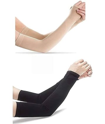 Arm Sleevs, Cotton UV-Protection Hand Socks with Finger Arm Sleeves For Men Women Arm Sleeves for men women for bike riding Cycling Driving Hiking 2 Pair, Black and Beige
