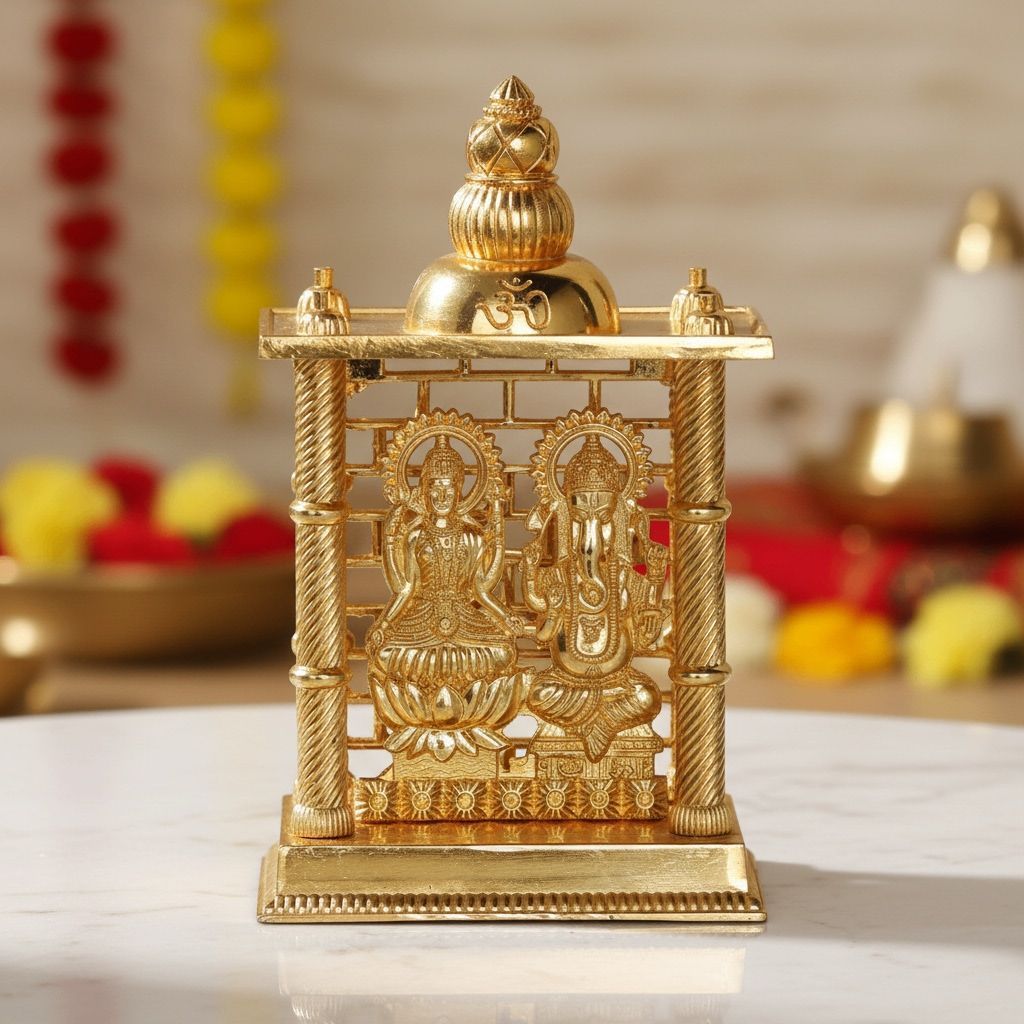Aluminium Ganesh Temple Design Idol Statue for Home & Office Decor, Height : 7.4 Inch (ASMAS163 C)
