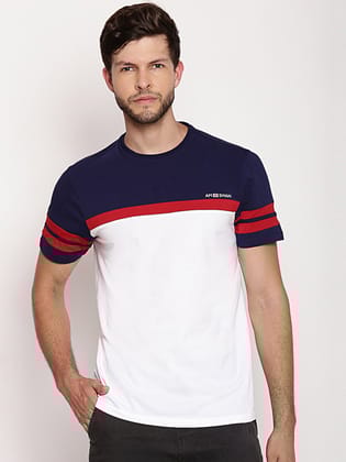 Mens Premium Cotton Lycra Colorblock Printed Half Sleeve Crew Neck T-Shirts-S-38