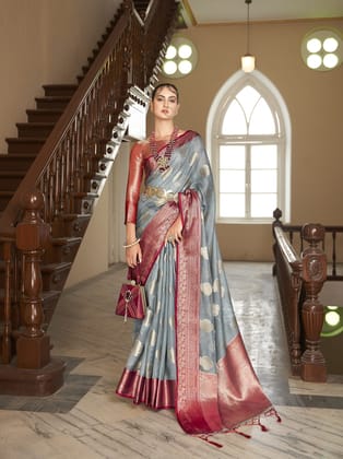 Grey  banarasi  Silk Saree