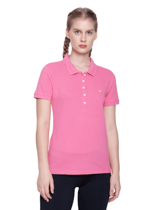 Womens Premium Cotton Solid Half Sleeve Polo T-Shirts-XS / Bubblegum Pink