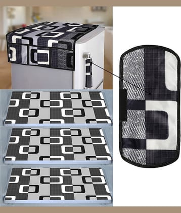 Crosmo Polyester Big Checks Fridge Mat & Cover ( 64 18 ) Pack of 5 - Black