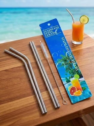 Delhi Deals Hub Reusable Stainless Steel Straws with Cleaning Brush Pack of 5