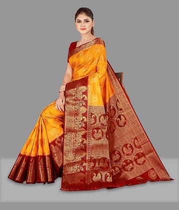 fab woven Silk Blend Self Design Saree With Unstitched Blouse Piece ( Pink )