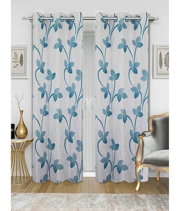Home Candy Floral Semi-Transparent Eyelet Curtain 7 ft ( Pack of 2 ) - Blue