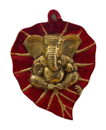 DreamKraft 12Inch Leaf Ganesh Wall Hanging with Meena Kari Work for Home Decor(29.5 x22.5x5 cm)