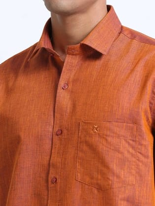 Cotton-Linen Orange  colour shirt Full Sleeve-38