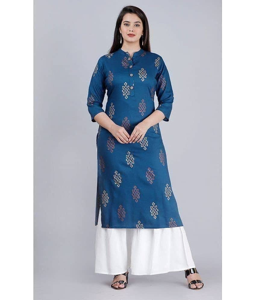 MAUKA - Blue Straight Rayon Women's Stitched Salwar Suit ( Pack of 1 )