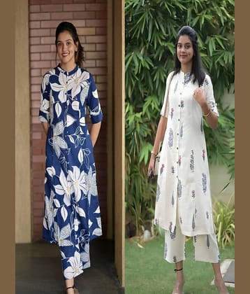 YAGNIK FASHION Women Rayon Printed A-line Kurti With Palazzo ( Multicolor )