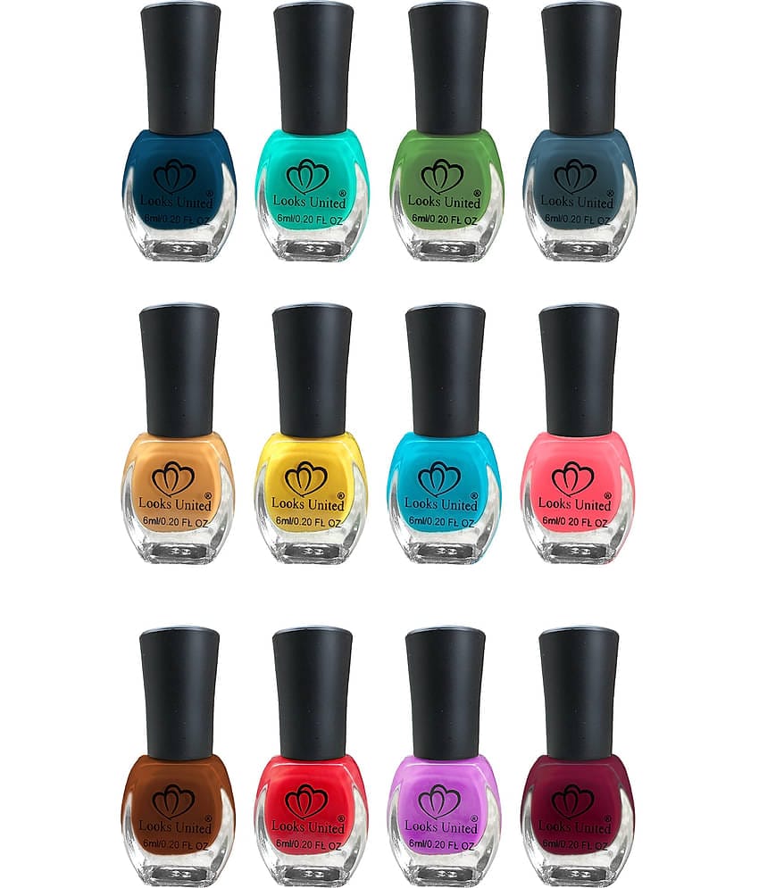 Looks United - Multi Glossy Nail Polish ( Pack of 12 )