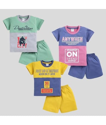 Venus and Mars Pack of 3 Boys Cotton T-Shirt & Shorts Set ( Yellow )
