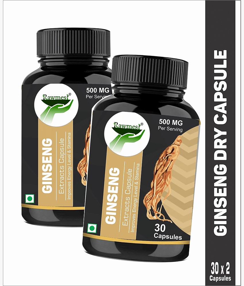 rawmest Ginseng Extract Capsules 500mg 60 no.s Vitamins Capsule Pack of 2