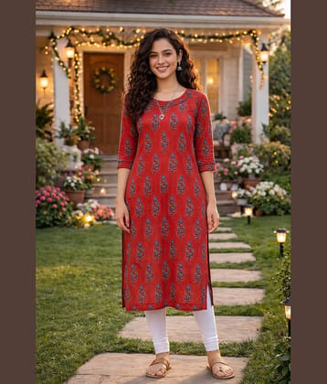 Rajnandini Women 100% Cotton Printed Straight Kurti ( Maroon )