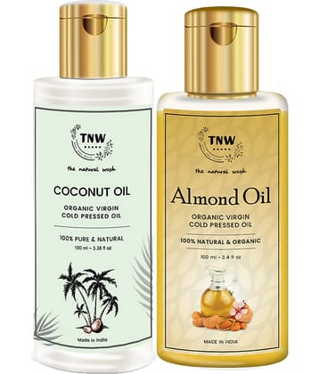 TNW - The Natural Wash Combo of Pure Almond Oil(100ml) & Coconut Oil(100ml) Facial Kit 200ml mL Pack of 2