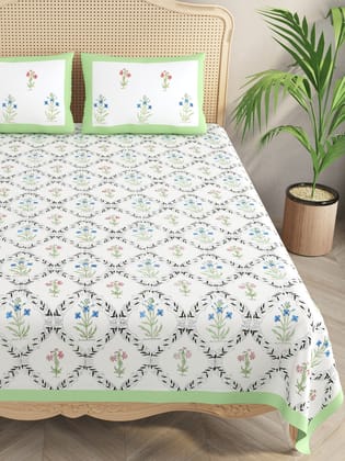 Handblock Printed Super King Size Bedsheet with 2 Pillow Covers-Hand Block / Super King (108 X108 Inches) / Regular