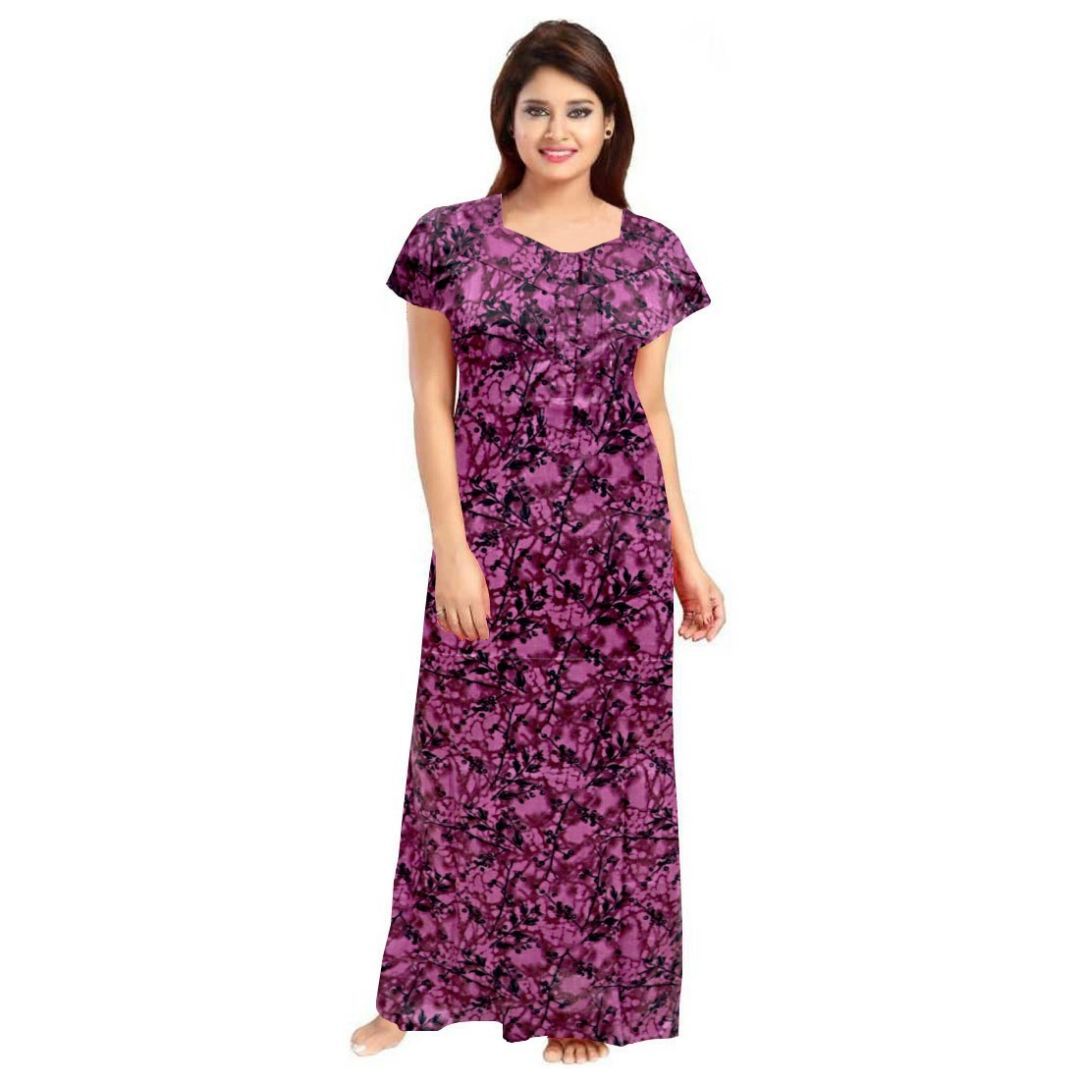 Women's Cotton Printed Maxi Nighty Size 2XL (Wine)