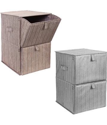 PrettyKrafts 2 Tiers Collapsible Storage Organizer, Fabric Cube Bins, Pull-Down Doors with 2 Carrying Handles for Closet, Home, Office, Free Standing,(Pack of 2)