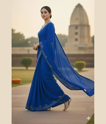 Today Deal Georgette Printed Regular Saree With Unstitched Blouse Piece ( LightBLue )