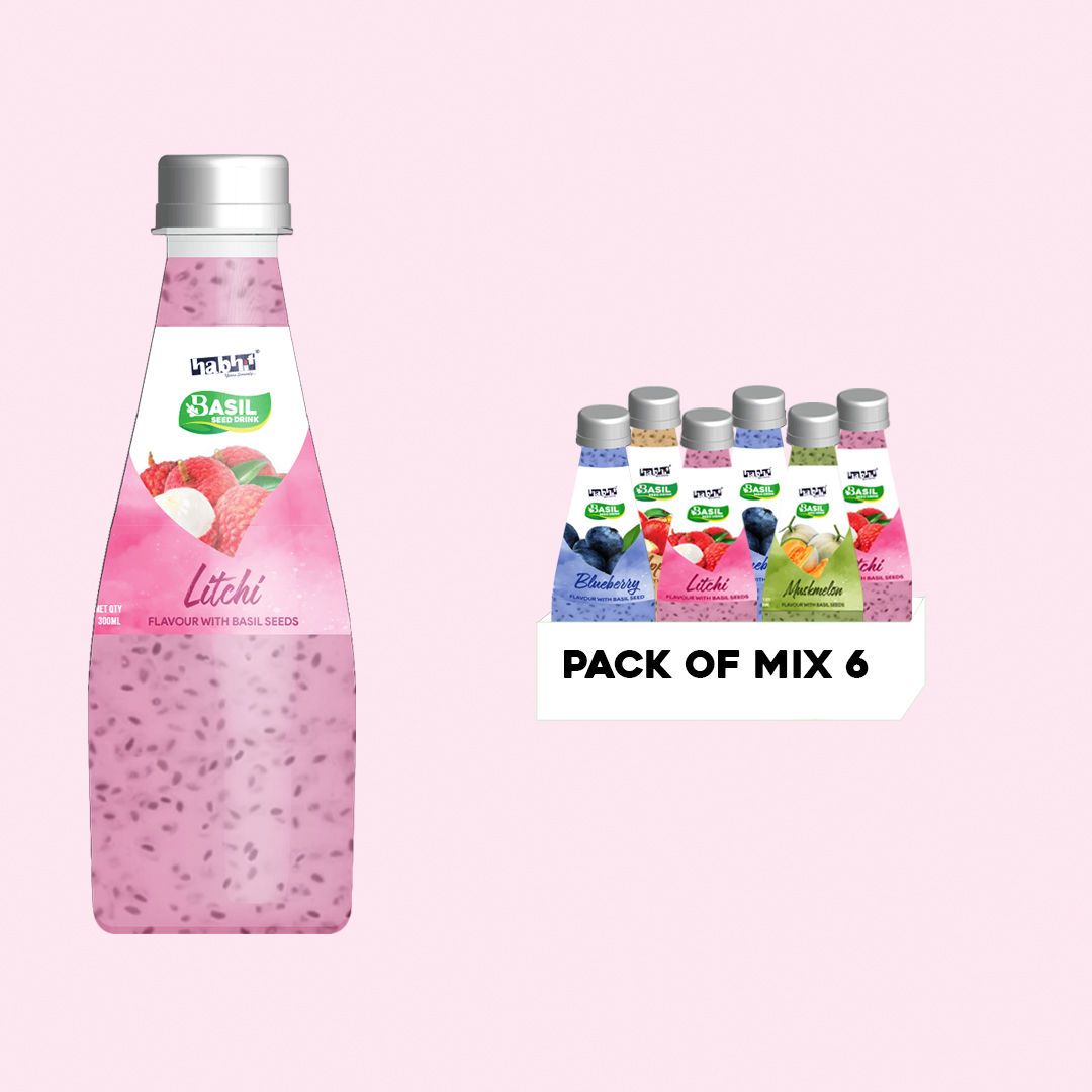 Habhit Basil Seeds Mix Assorted Flavors Juices, 300 ml - Pack of 6