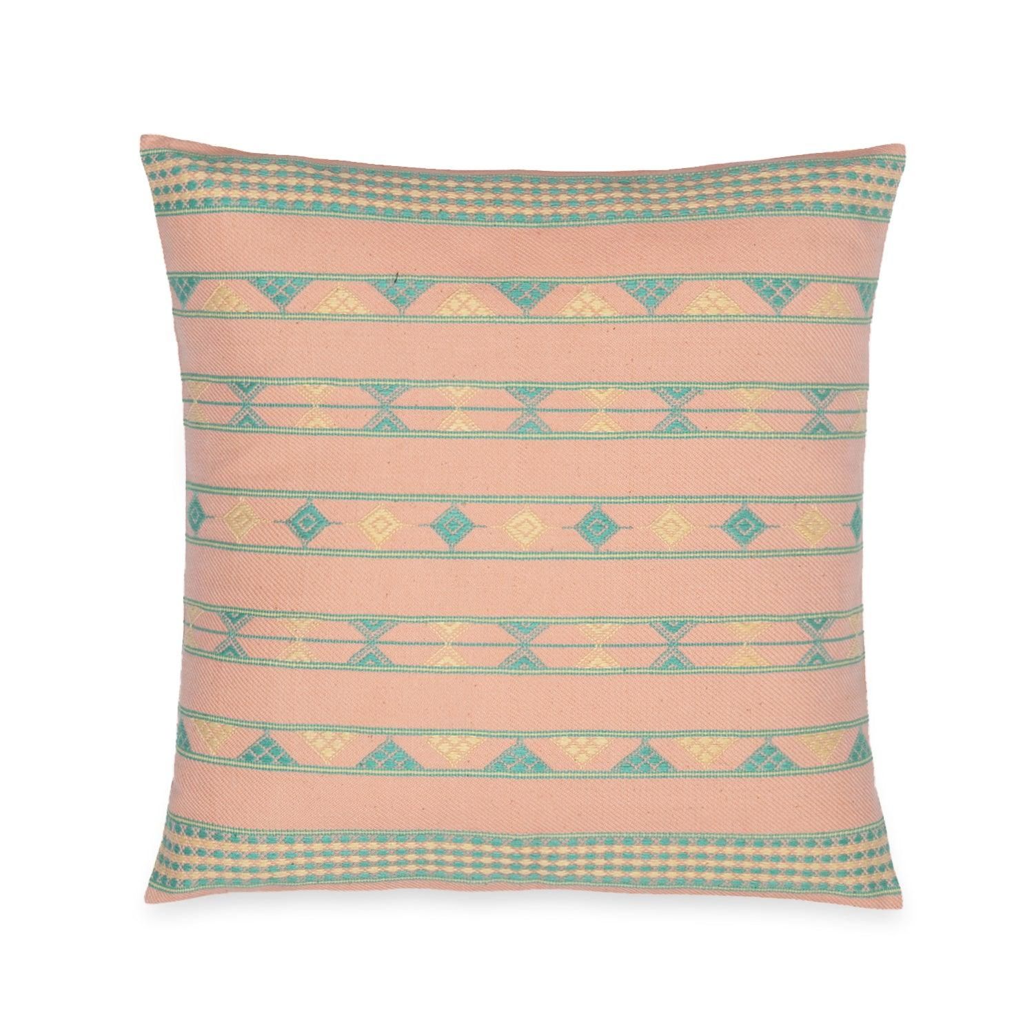 Handwoven Cushion 18x18 Peach Yellow Green