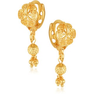 Filigree work Gold Plated alloy Hoop Earring Clip on fancy drop Bali Earring for Women and Girls