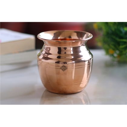 Pure Copper Lota\ Kalash With Wavy Neck Lining Design, Spiritual Items, Pooja Item, Storage & Serving Water-700ML / 1