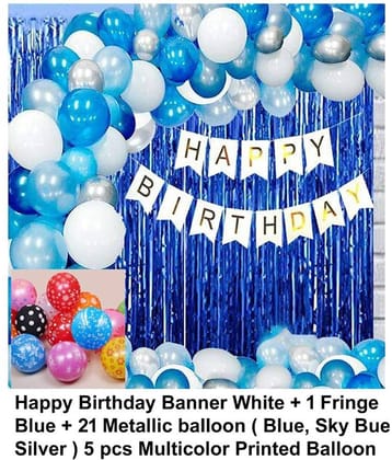 Happy Birthday Banner + 1 Fringe Curtain + 1 Foil Star Balloon + 21 Metallic Balloon For Birthday Decoration