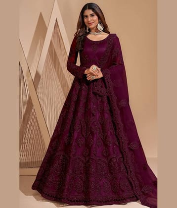 KV Fashion Purple Flared Net Women's Semi Stitched Ethnic Gown ( Pack of 1 )